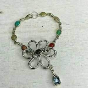 Hand Made Daisy Silver Tone Bracelet 6.5”